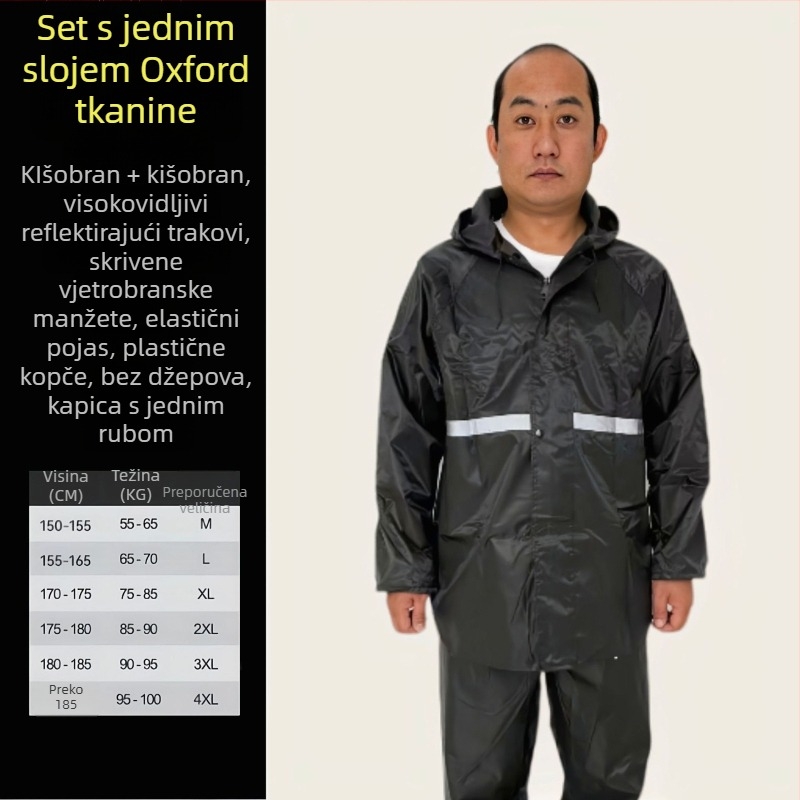 Split komplet kišnog kaputa i kišnih hlača od Oxford tkanine za odrasle, reflektirajući elementi, vodootporni sloj s PVC ljepilom, za vožnju biciklom na otvorenom