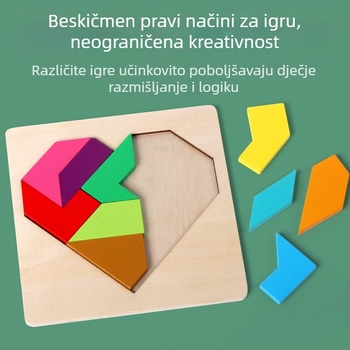 Drveni Montessori geometrijski oblik slagalice blokovi za djecu 4–6 godina, plošna slagalica uz mogućnost prilagođavanja nacrtima