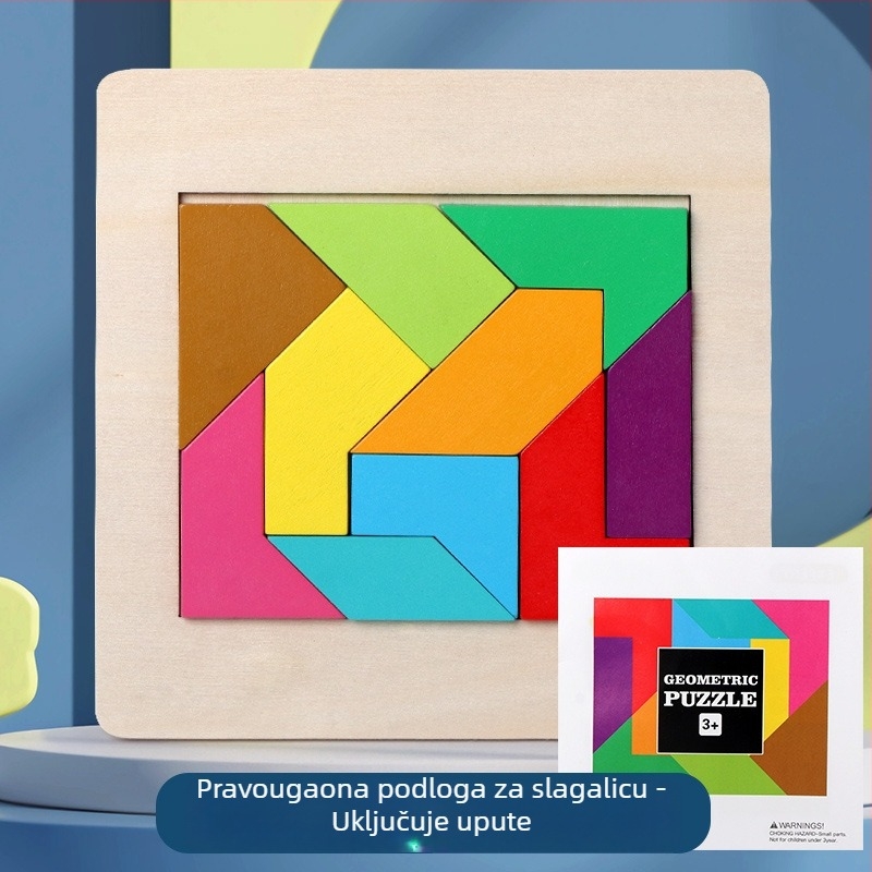 Drveni Montessori geometrijski oblik slagalice blokovi za djecu 4–6 godina, plošna slagalica uz mogućnost prilagođavanja nacrtima