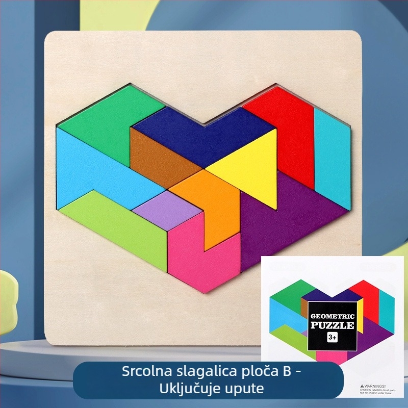 Drveni Montessori geometrijski oblik slagalice blokovi za djecu 4–6 godina, plošna slagalica uz mogućnost prilagođavanja nacrtima
