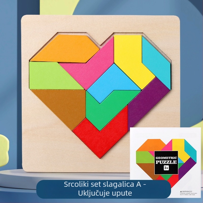 Drveni Montessori geometrijski oblik slagalice blokovi za djecu 4–6 godina, plošna slagalica uz mogućnost prilagođavanja nacrtima
