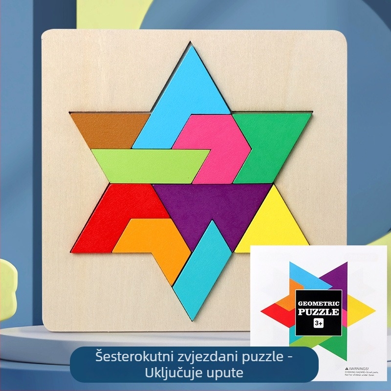 Drveni Montessori geometrijski oblik slagalice blokovi za djecu 4–6 godina, plošna slagalica uz mogućnost prilagođavanja nacrtima