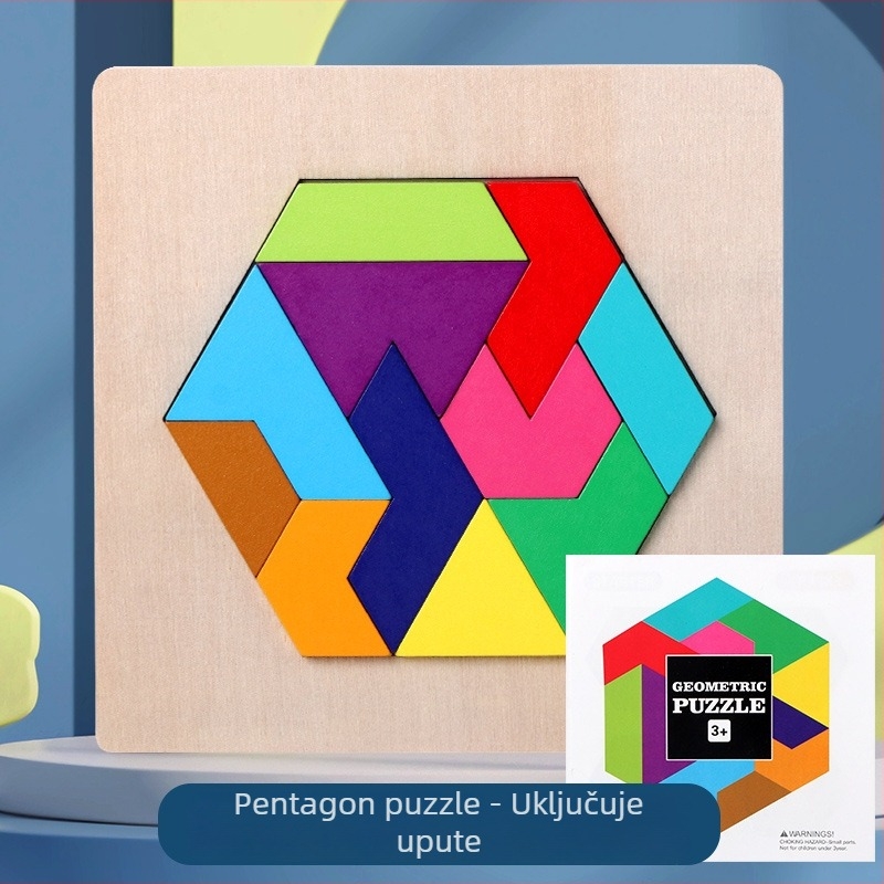 Drveni Montessori geometrijski oblik slagalice blokovi za djecu 4–6 godina, plošna slagalica uz mogućnost prilagođavanja nacrtima