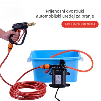 Domaći visokotlačni pametni stroj za pranje automobila, prijenosni s dvostrukom pumpom (60W, čista bakrena konstrukcija, napajanje iz upaljača, crijevo <10 m, ulazna snaga pumpe ≤10 kW)