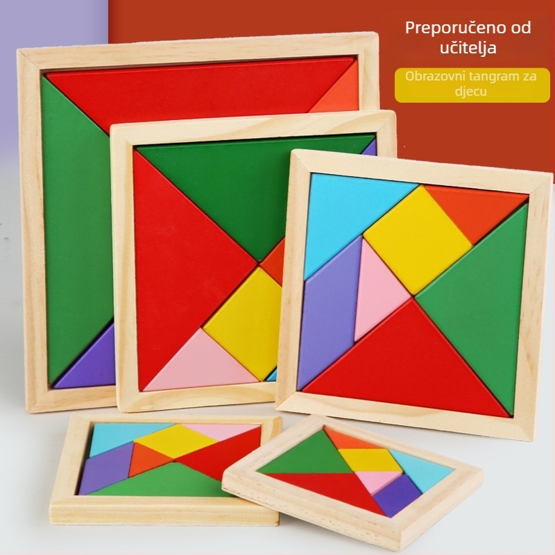 Drvena tangram slagalica za djecu, trodimenzionalna edukativna slagalica od borovine, za uzrast 7–14 godina, DIY moguće, višenamjenska.