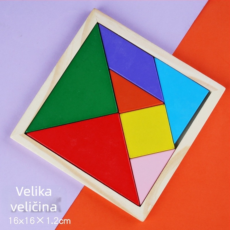 Drvena tangram slagalica za djecu, trodimenzionalna edukativna slagalica od borovine, za uzrast 7–14 godina, DIY moguće, višenamjenska.