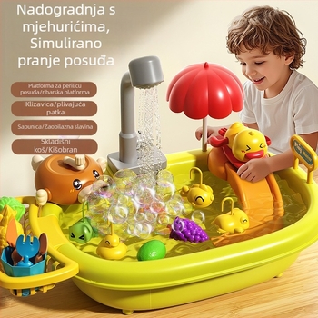 Plastična vodena igračka: simulacija kuhinjske sudoperice sa perilicom posuđa za djevojčice i dječake, uzrast 0–3 godina, brend Julebaby, 3C potvrda