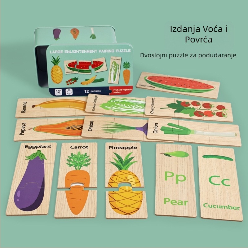 Drveni ravni slagalica za djecu 4-6 godina, u metalnoj kutiji za poklon, mogućnost prilagodbe