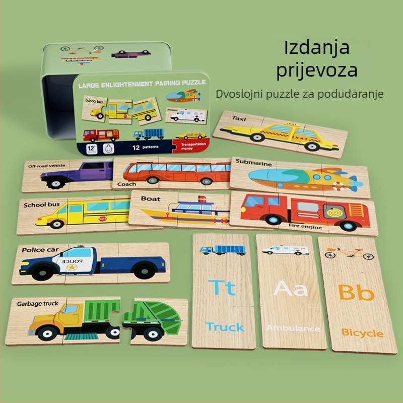 Drveni ravni slagalica za djecu 4-6 godina, u metalnoj kutiji za poklon, mogućnost prilagodbe