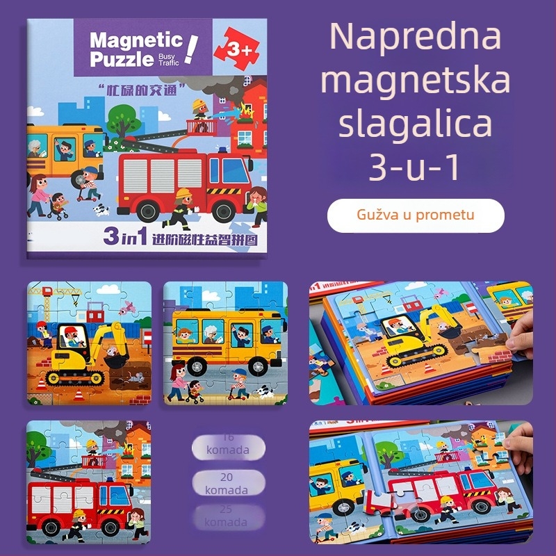 Magnetska slagalica automobila, 45 komada, tema vatrogastva, za djecu 3–6 godina, materijal: papir