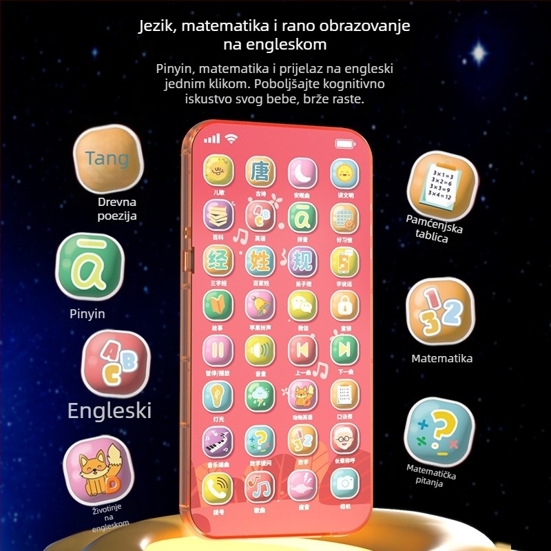 Edukativni dječji telefon-igračka — punjivi, interaktivni učni telefon sa glazbom i emocionalnom interakcijom (uzrast 4–6 godina)