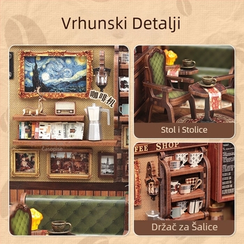 Drveni 3D puzzle: kutna kavana i pekara, DIY mala kućica, OEM prilagodba logotipa, srednja težina, za uzrast 7–14 godina, vrijeme sklapanja 5–6 sati