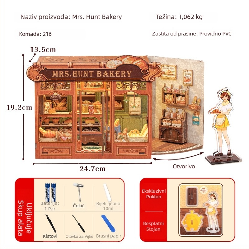 Drveni 3D puzzle: kutna kavana i pekara, DIY mala kućica, OEM prilagodba logotipa, srednja težina, za uzrast 7–14 godina, vrijeme sklapanja 5–6 sati