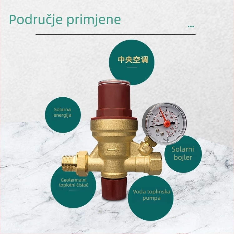 Automatski nadopunjujući ventil za vodu s vizualnim podešavanjem za središnje klimatiziranje i podno grijanje, tijelo od bakra/bakarne legure, DN15, navoj vanjski/unutarnji, hidrauličko upravljanje, jednostrani protok