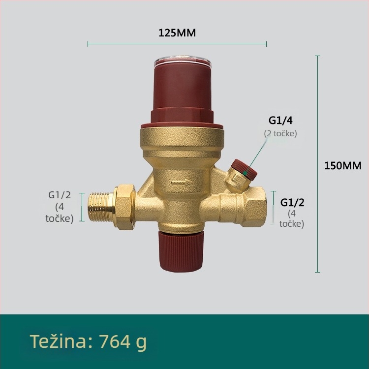 Automatski nadopunjujući ventil za vodu s vizualnim podešavanjem za središnje klimatiziranje i podno grijanje, tijelo od bakra/bakarne legure, DN15, navoj vanjski/unutarnji, hidrauličko upravljanje, jednostrani protok