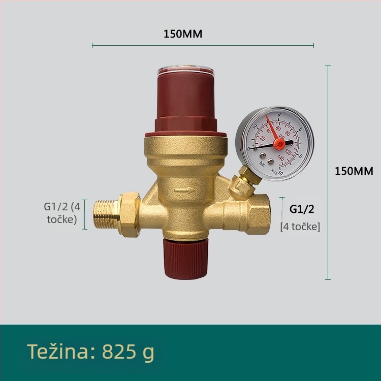 Automatski nadopunjujući ventil za vodu s vizualnim podešavanjem za središnje klimatiziranje i podno grijanje, tijelo od bakra/bakarne legure, DN15, navoj vanjski/unutarnji, hidrauličko upravljanje, jednostrani protok