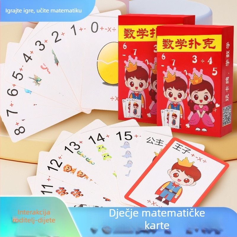 Matematičke poker karte za zbrajanje, oduzimanje, množenje i dijeljenje – obrazovna društvena igra za roditelje i djecu (papir, SXPK-01, univerzalna dob)