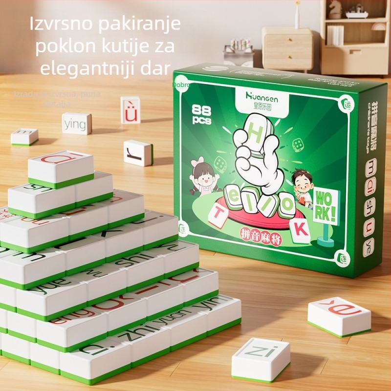 Pinyin Alphabet Mahjong – Edukativna stolna igra s kartama, plastika, za djecu 4–14 godina, potiče učenje i interakciju