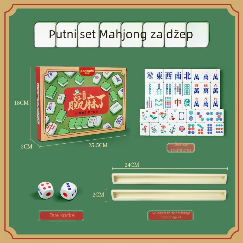 Džepni mahjong set s 144 pločicama, ručno okretanje, za kućnu upotrebu i putovanja, idealan za teambuilding i zabave, razvija logičko razmišljanje, koordinaciju ruka-oko i interakciju
