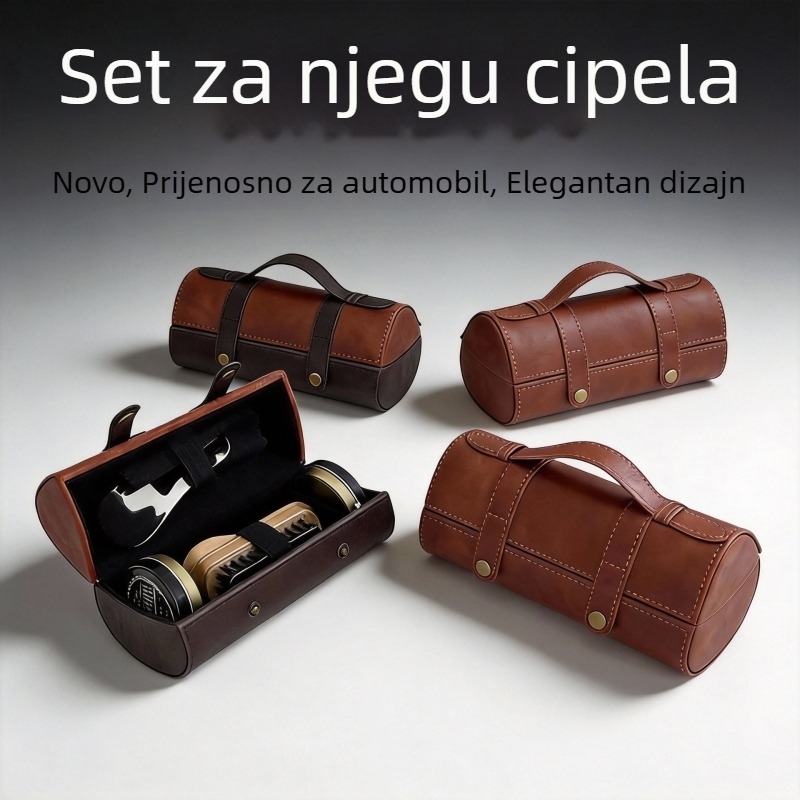 Šestodjelni set alata za čišćenje obuće, s pastom za njegu kože, četkom i dodacima – prijenosni set njege kožne obuće