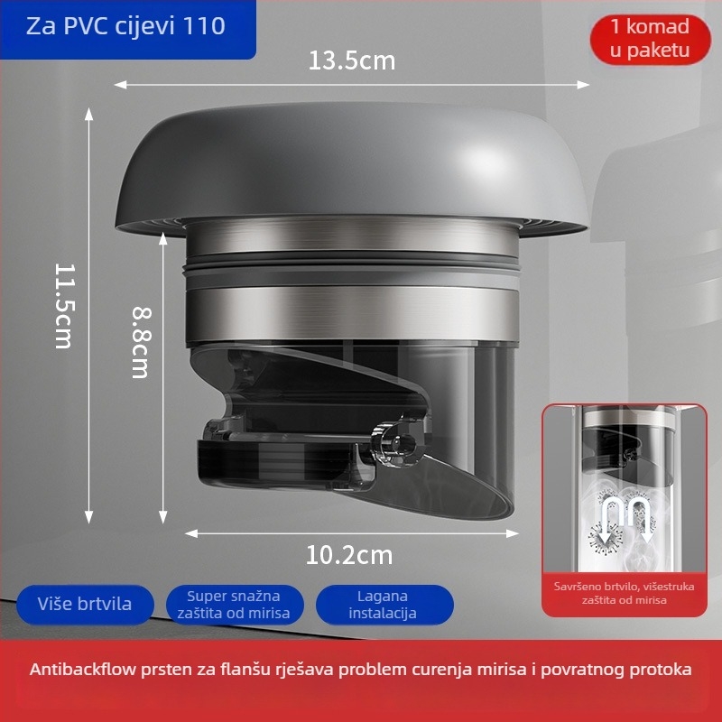 Zaptivni prsten za WC flange, 304 nehrđajući čelik, Anti-odor, Odvodnja, Protiv povratnog toka