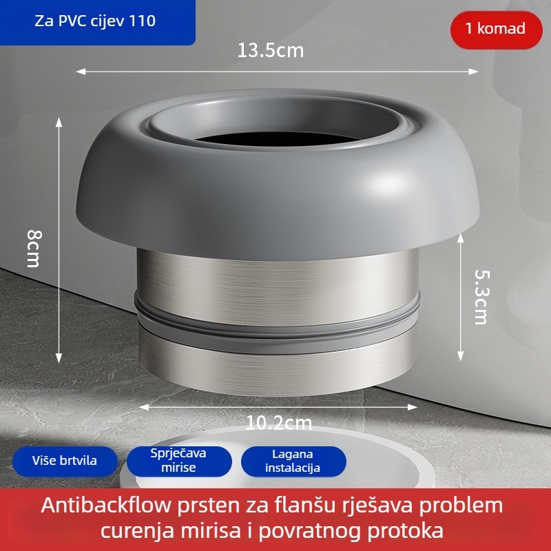 Zaptivni prsten za WC flange, 304 nehrđajući čelik, Anti-odor, Odvodnja, Protiv povratnog toka