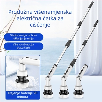 Četka za čišćenje s dugom drškom, bežična električna, sklopiva i rotirajuća za kuhinju i kupaonicu