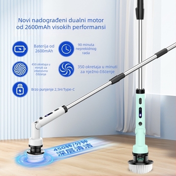 Četka za čišćenje s dugom drškom, bežična električna, sklopiva i rotirajuća za kuhinju i kupaonicu