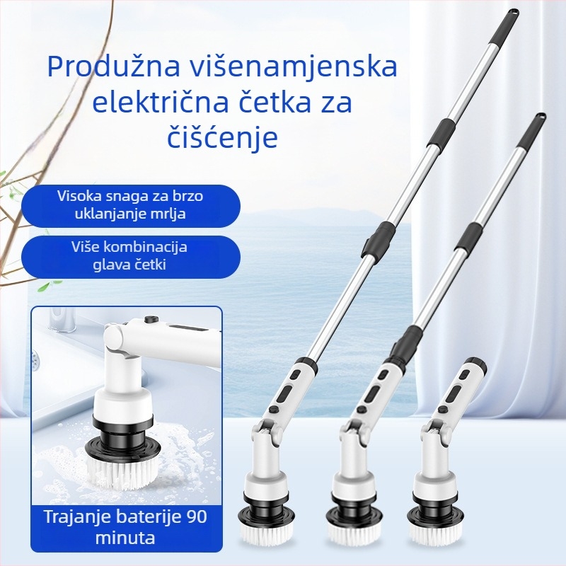 Četka za čišćenje s dugom drškom, bežična električna, sklopiva i rotirajuća za kuhinju i kupaonicu