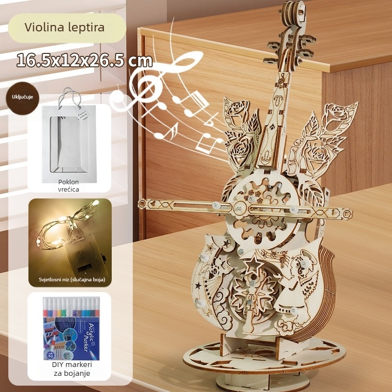 Drvena puzzle kutija s violoncelom i violom – DIY, graviranje