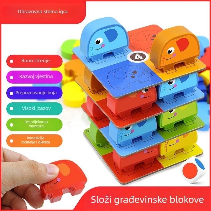 Kula slonova: Stona logička igra za djecu 4–6 godina – plastika, potiče razvoj inteligencije, manualnu aktivnost, koordinaciju ruka-oca, interakciju roditelj-djetetu