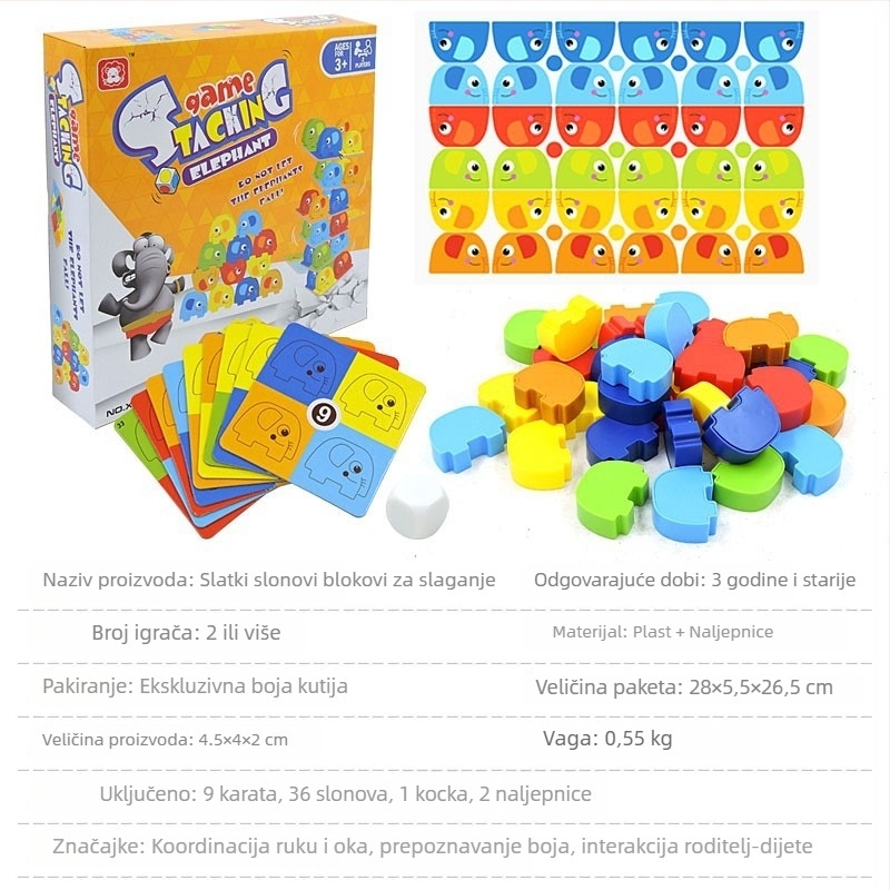 Kula slonova: Stona logička igra za djecu 4–6 godina – plastika, potiče razvoj inteligencije, manualnu aktivnost, koordinaciju ruka-oca, interakciju roditelj-djetetu