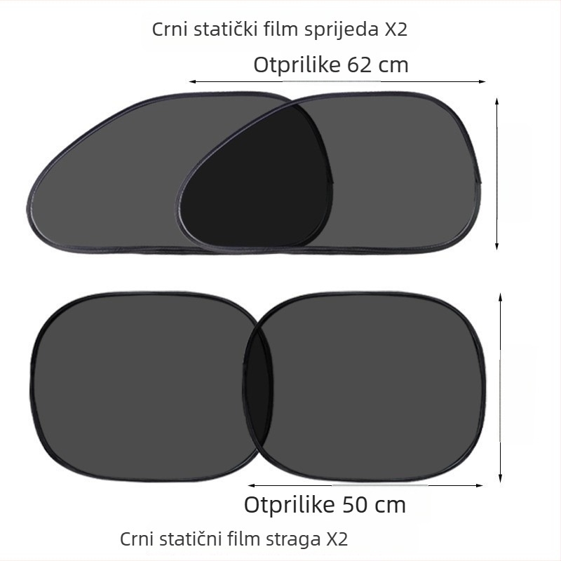 Sjena za bočne prozore automobila — PMMA, univerzalno prilagođavanje, minimalistički stil, montaža statičnom naljepnicom, prilagođena obrada