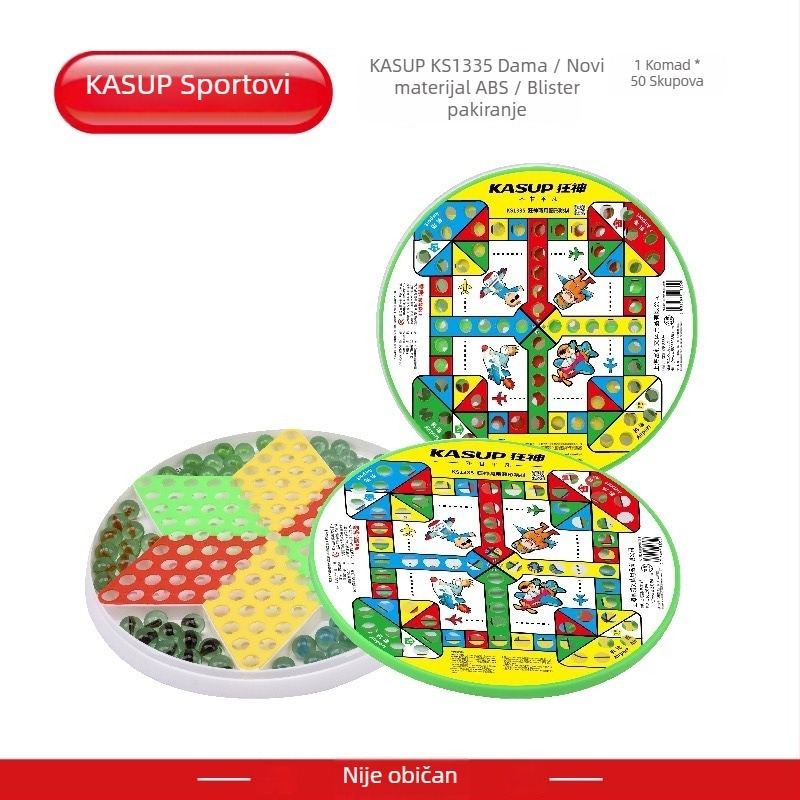 Dvostruki set stolnih igara: dama i letajuće šahovnice, okrugla plastična kutija, puzzle za intelektualni razvoj