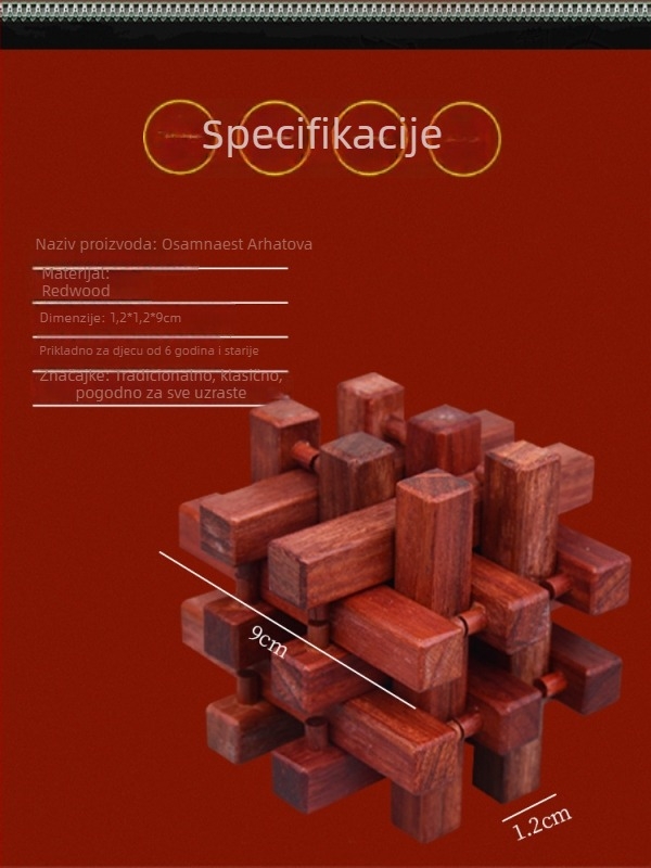 Drveni puzzle Kongming/Luban Lock za edukaciju, razvoj logičkog razmišljanja; Pogodno za uzrast 7–14 godina; Materijal: drvo; Funkcija: razvoj zagonetke; Kategorija: Kongming/Luban Lock; Pakiranje: plastično.