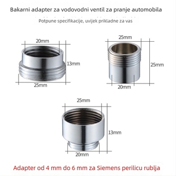 Bakarni adapter za perilicu rublja s unutarnjim i vanjskim navojem, Siemens