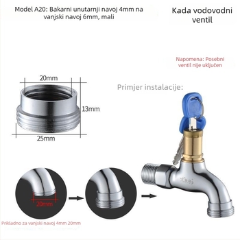 Bakarni adapter za perilicu rublja s unutarnjim i vanjskim navojem, Siemens
