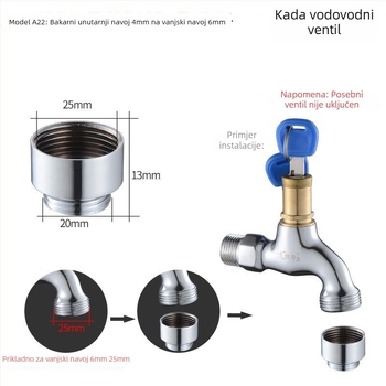 Bakarni adapter za perilicu rublja s unutarnjim i vanjskim navojem, Siemens