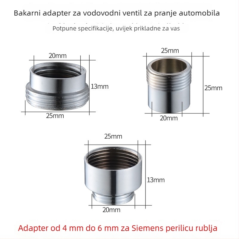 Bakarni adapter za perilicu rublja s unutarnjim i vanjskim navojem, Siemens