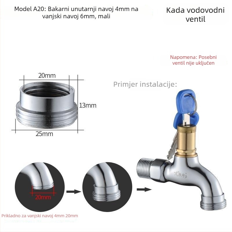 Bakarni adapter za perilicu rublja s unutarnjim i vanjskim navojem, Siemens