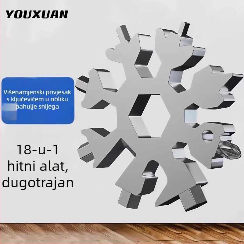 Snowflake ključ, višenamjenski, privjesak za ključeve, prijenosni osmerokutni mini alat, lijevano čelik