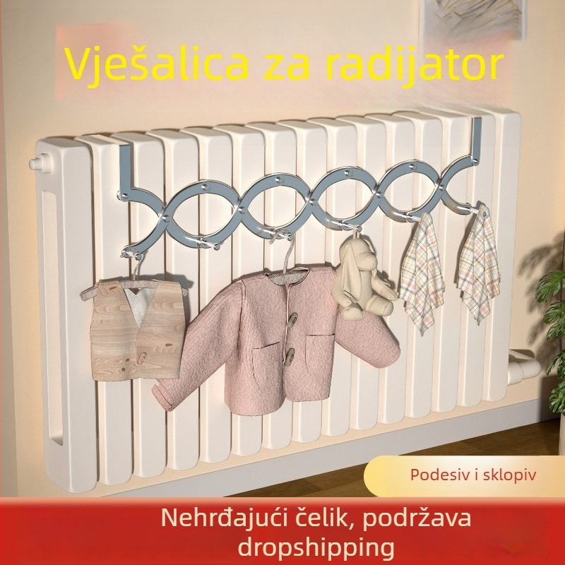 Kuka za radijator – izvučna od nehrđajućeg čelika, teleskopski stalak za vješanje odjeće, moderni minimalistički dizajn