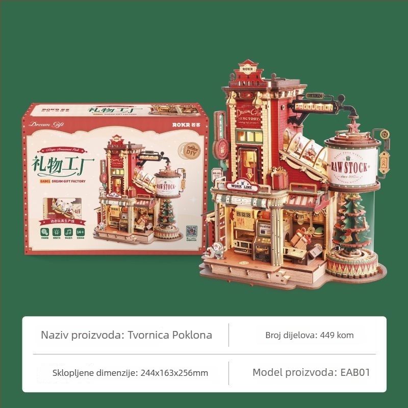 Drvena glazbena kutija karusel, minimalistički stil, sklopivi građevinski blokovi