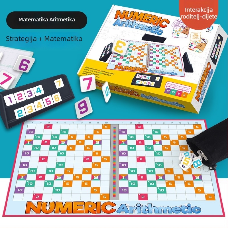 Družinska društvena igra s matematikom i aritmetikom te šarenim blokovima za poticanje logičkog razmišljanja — plastika, puzzle, uzrast 7–14 godina, interaktivna igra roditelj-dijete