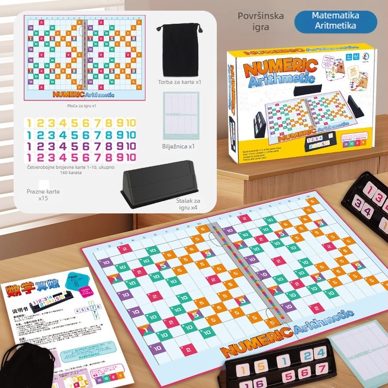Družinska društvena igra s matematikom i aritmetikom te šarenim blokovima za poticanje logičkog razmišljanja — plastika, puzzle, uzrast 7–14 godina, interaktivna igra roditelj-dijete