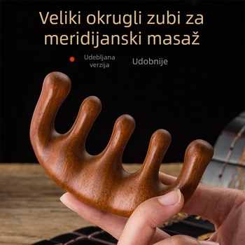 Drveni meridijanski masažni češalj s pet zubi za vlasište