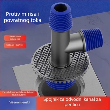 Kapa za T spoj odvod perilice rublje, nehrđajući čelik + ABS, anti miris, anti prelijevanje, kupaonski spoj
