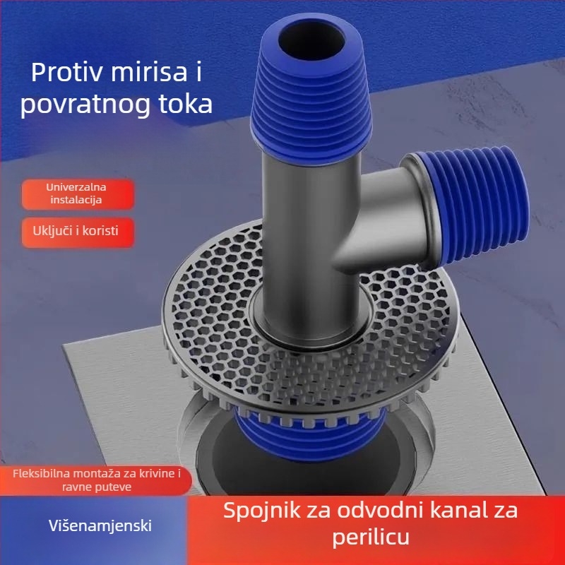 Kapa za T spoj odvod perilice rublje, nehrđajući čelik + ABS, anti miris, anti prelijevanje, kupaonski spoj