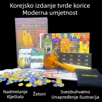 Modern Art društvena igra: aukcijsko-poslovna party strategija s drvenim i papirnatim komponentama; razvija vid i osjetilne percepcije te komunikaciju roditelj–dijete; za uzraste 7–14, 15–35, 36–60 i 61+.