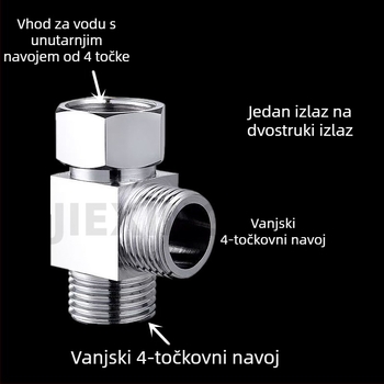 Bakreni Union Tee razdjelnik, jedan ulaz, dva izlaza, unutarnji/vanjski navoji, bakar-nerđajući čelik